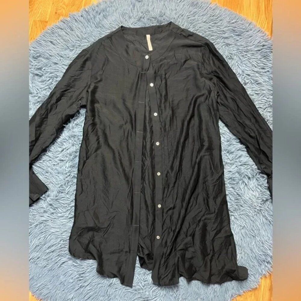 Wear In Good Health Black Long Relaxed Fit Silk Tunic Blouse Size S